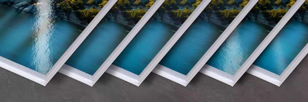 Fotografías coloridas de paisajes acuáticos en papel vertical.