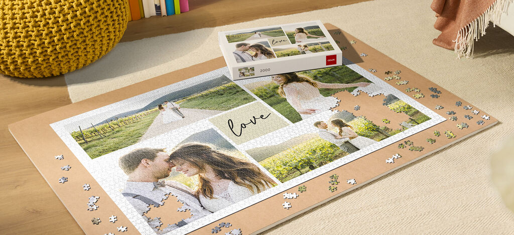 Rompecabezas con una pareja romántica y la palabra 'love'