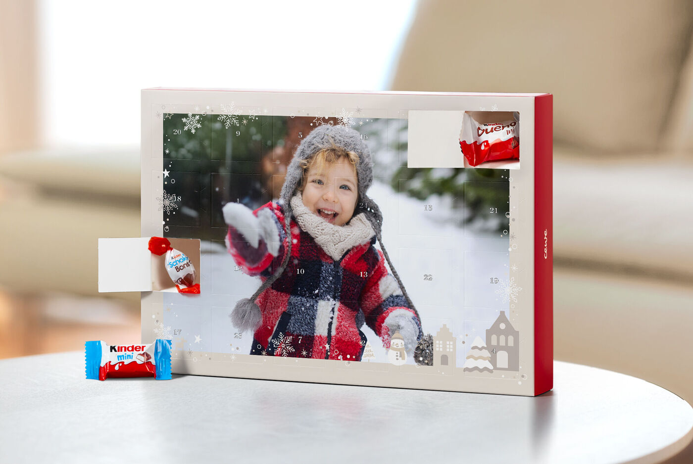 calendario de Adviento personalizado con chocolates kinder