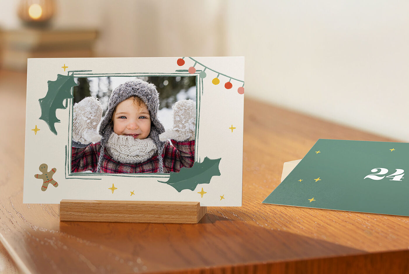 calendario de Adviento con soporte de madera