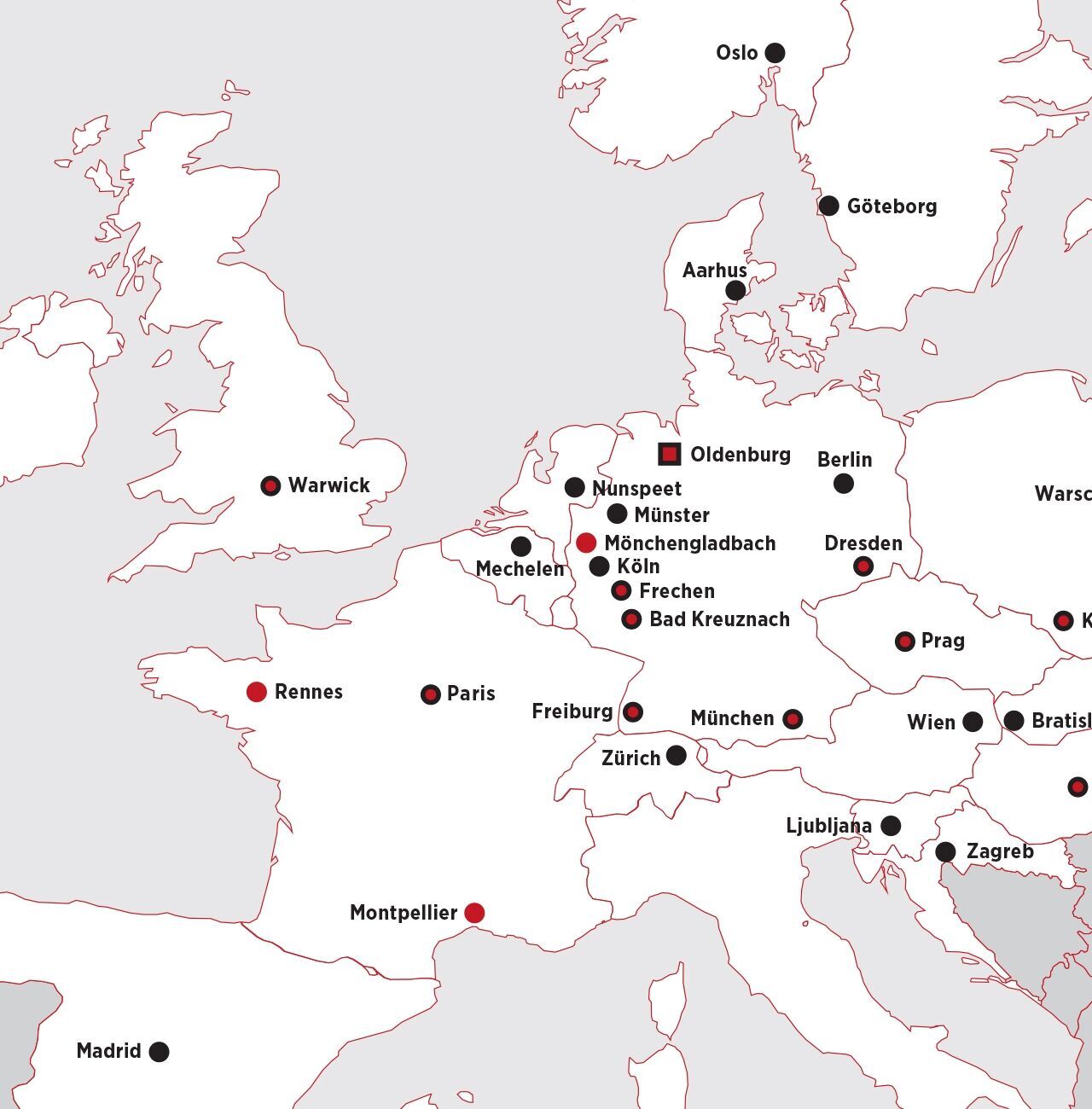 Mapa de Europa con lugares geográficos.