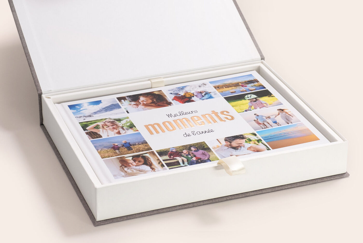 Caja para regalo para el álbum de fotos confeccionada con lino.