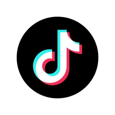 Alt text:      Logo de TikTok: ícono circular de fondo negro con una nota musical estilizada en blanco, con detalles en color cian y rojo