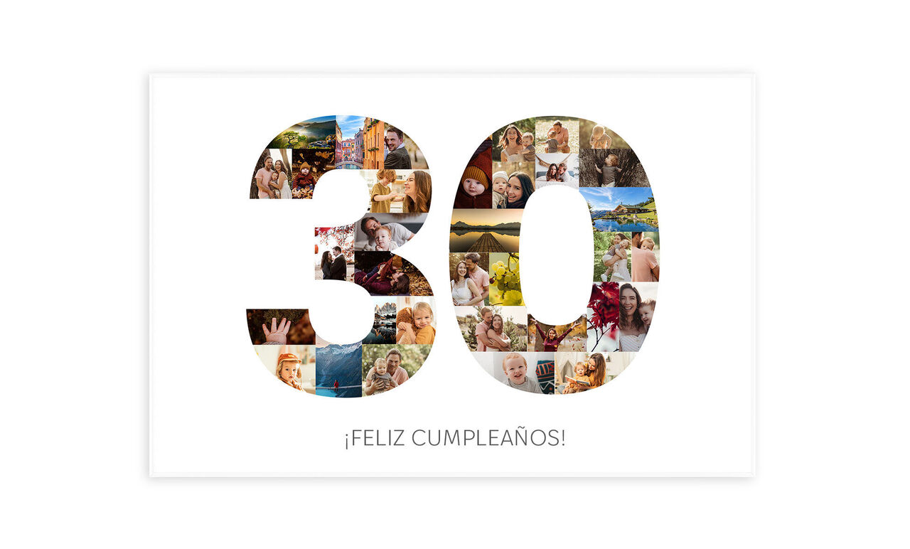 poster personalizado de un 30 cumpleaños con fotos resumen de tu vida.