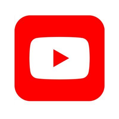 Logo de YouTube: ícono cuadrado con esquinas redondeadas de fondo rojo, con un triángulo blanco apuntando hacia la derecha en el centro.