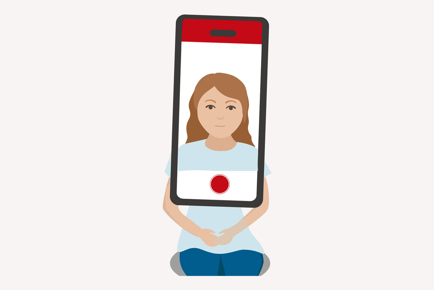 Ilustración de una persona sentada sosteniendo un teléfono móvil