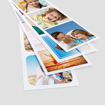 Varias tarjetas fotográficas CEWE con imágenes alegres de familia y amigos.