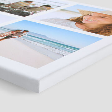 Versátil cuadro con fotos de amigos en la playa y una mujer sonriendo