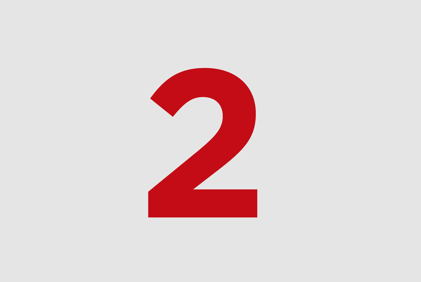 Número dos rojo grande sobre fondo gris