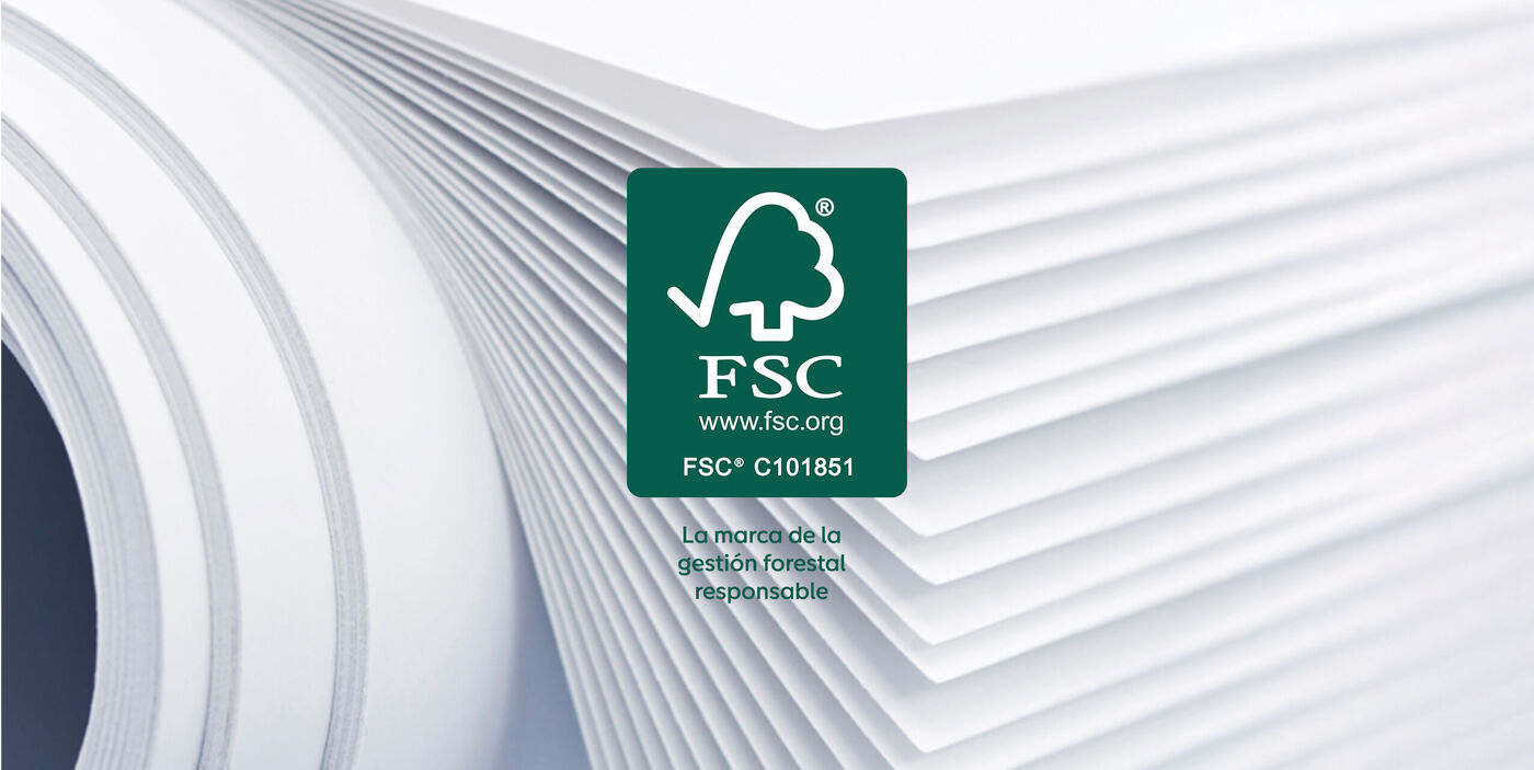 Papel certificado FSC para los álbumes de fotos, proveniente de bosques ecogestionados.
