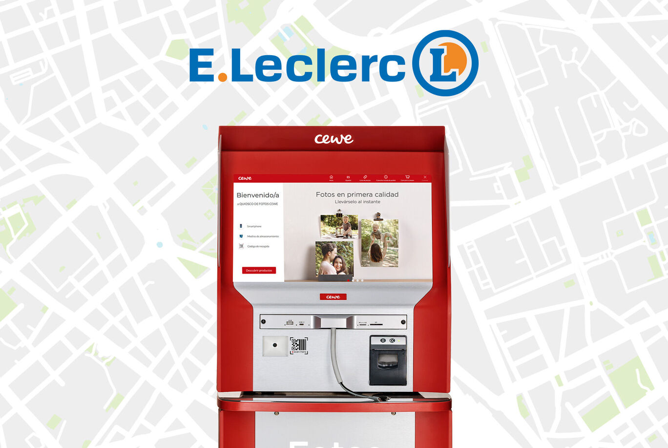 Mostrador de autoservicio CEWE en E.Leclerc en vista de mapa.