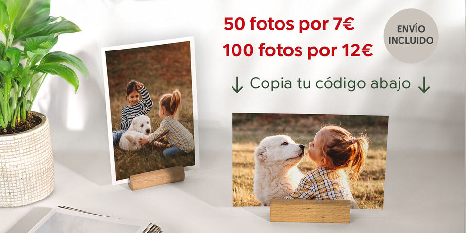 Imprime tus mejores fotos: revelado, cajas con fotos, fotos retro, ampliaciones, revelado ecológico y más productos.