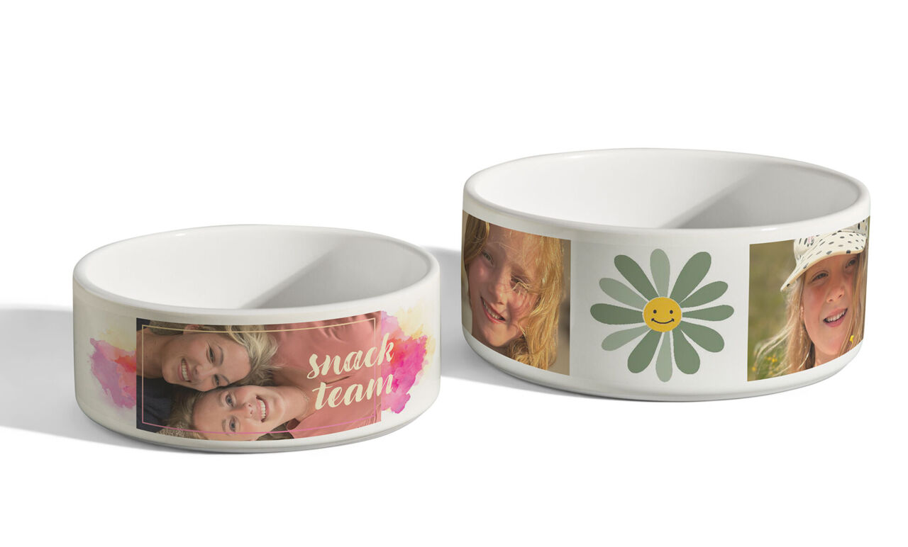 2 cuencos personalizados con dibujos de una flor y de dos amigas