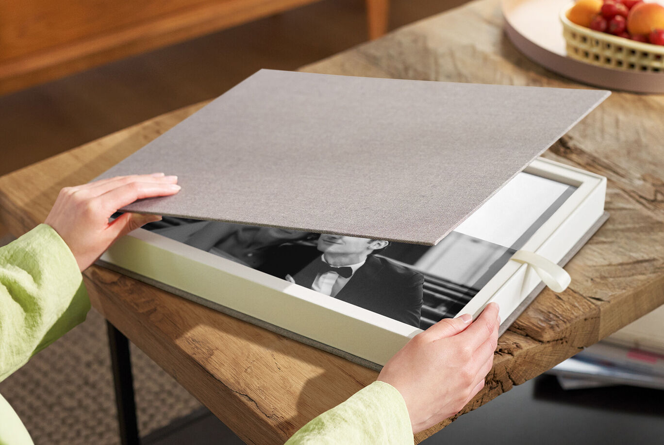 caja de regalo de lino para el álbum de fotos de boda, ideal para proteger tus recuerdos.