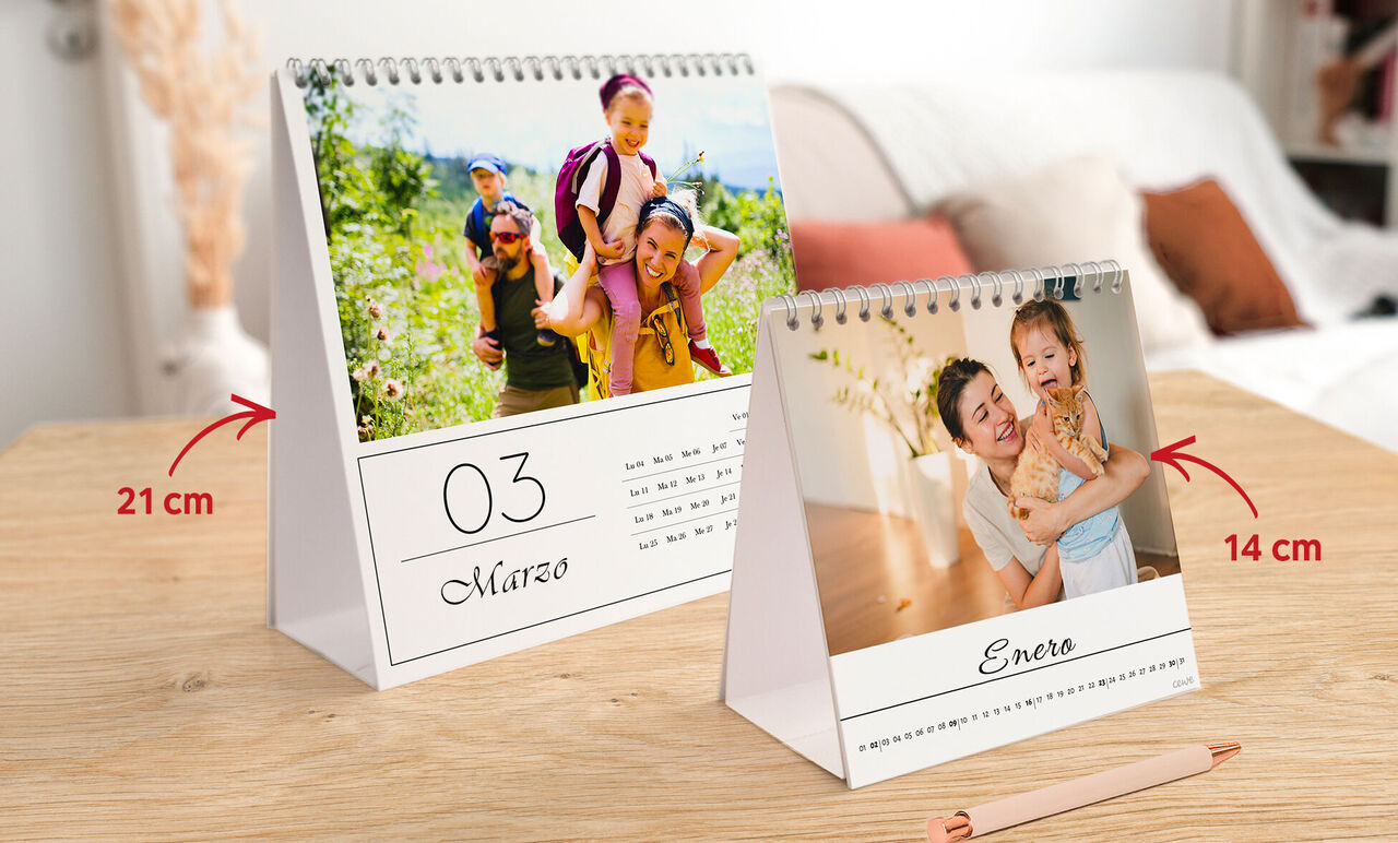 Calendario personalizado cuadrado para escritorio: dos tamaños grande y pequeño.