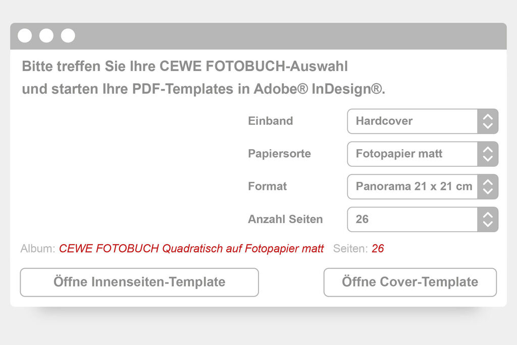 Captura de pantalla de la selección de CEWE FOTOBUCH, con opciones de encuadernación y papel.