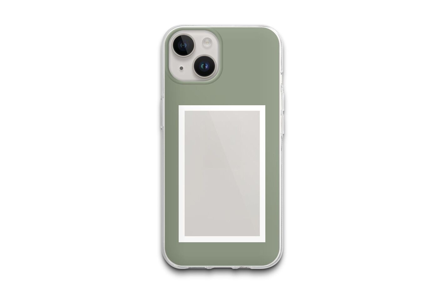 Funda de teléfono verde con plataforma para foto vacía