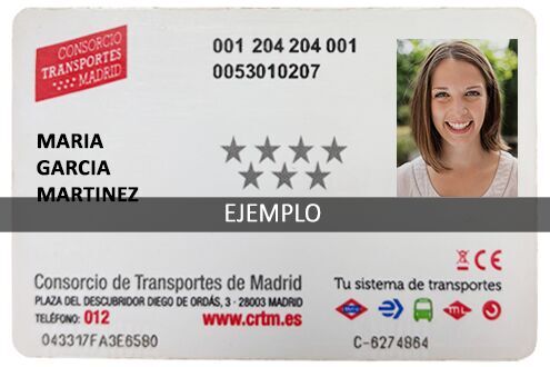 Carnet de Bono Transporte Madrid con datos ficticios