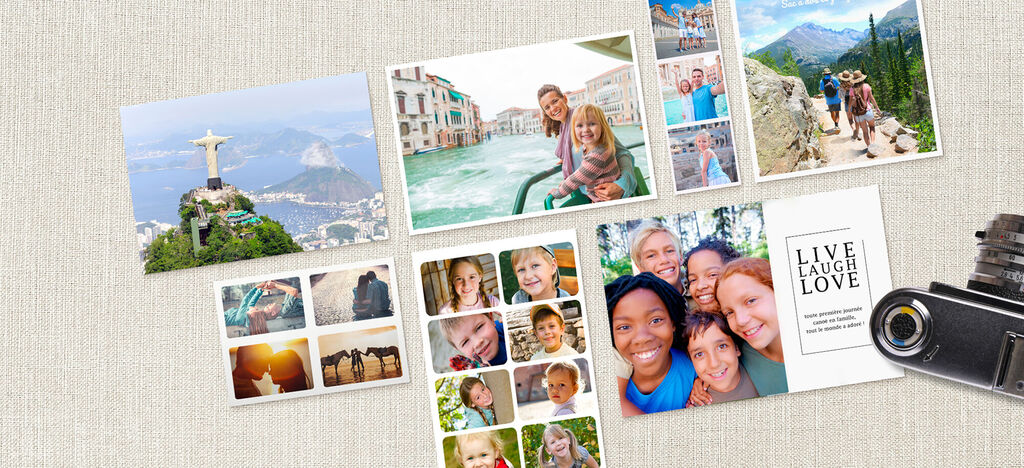 Una creativa collage de fotos familiares y recuerdos de vacaciones. Imágenes con momentos felices.
