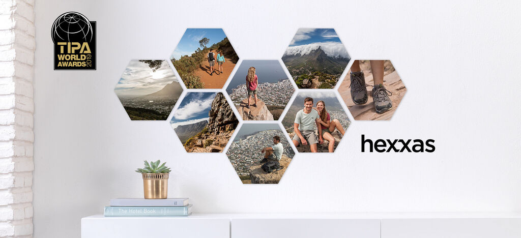 Póster con varias fotos en forma de panal, muestra escenas de actividades al aire libre