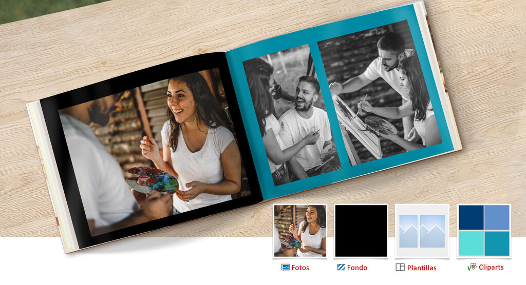 Una pareja dibuja en un álbum de fotos, derrochando alegría y creatividad.