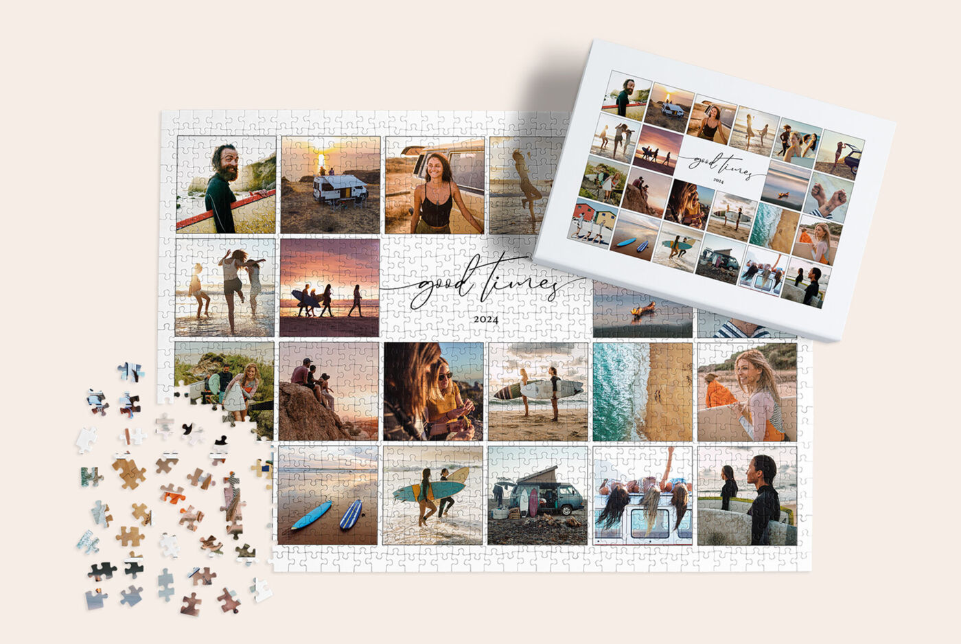 Puzzle personalizado con foto, 1000 piezas. El rompecabezas tiene un collage de fotos de viaje.