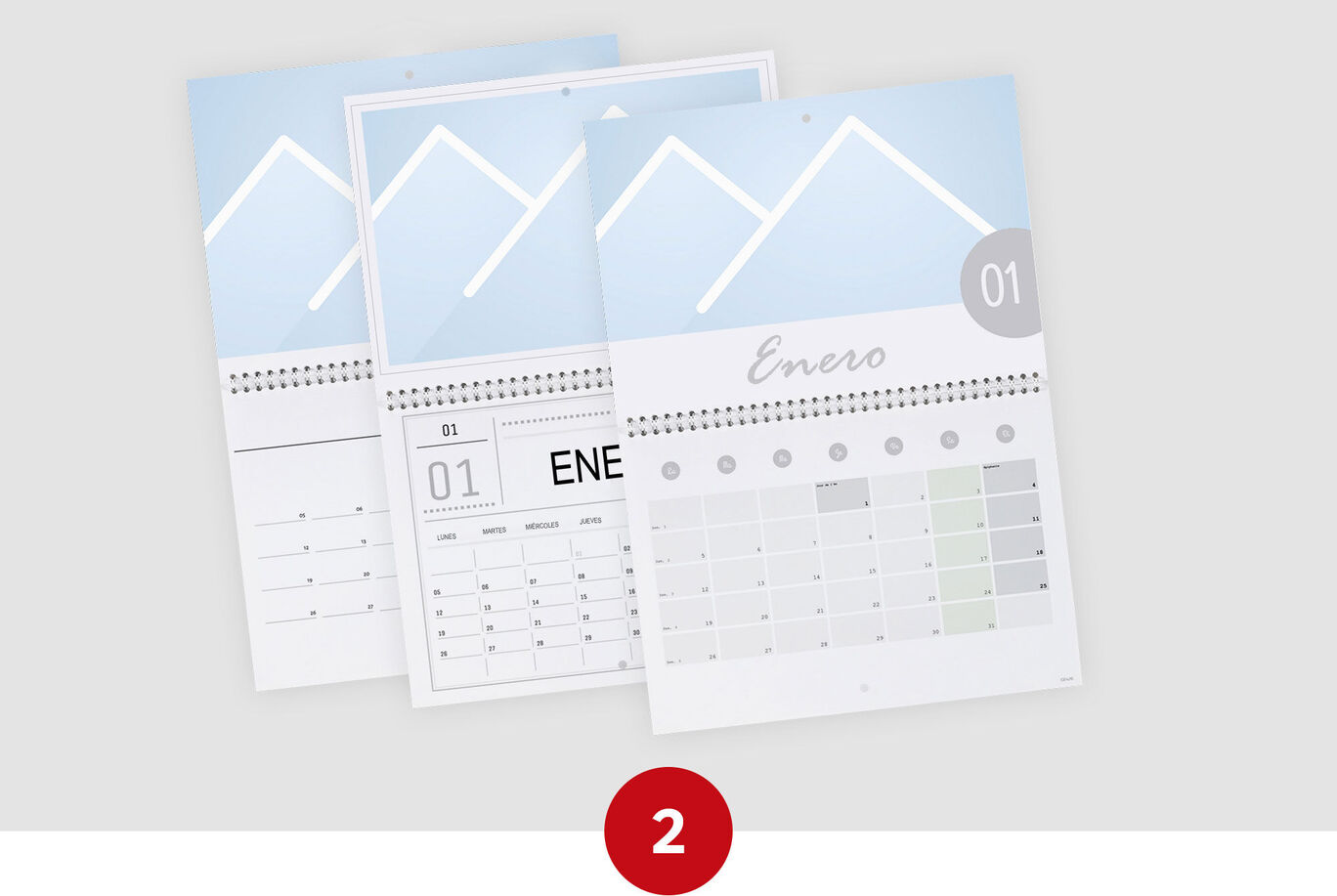 3 calendarios doble página A3 para promoción especial.