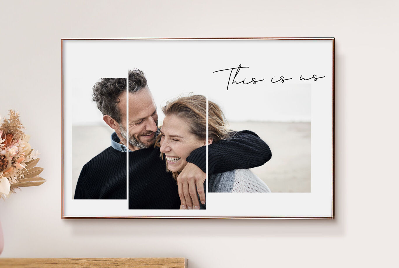 Dos personas abrazándose frente a un fondo claro, creativamente presentadas en un collage. El texto 'Esto somos nosotros' es visible.