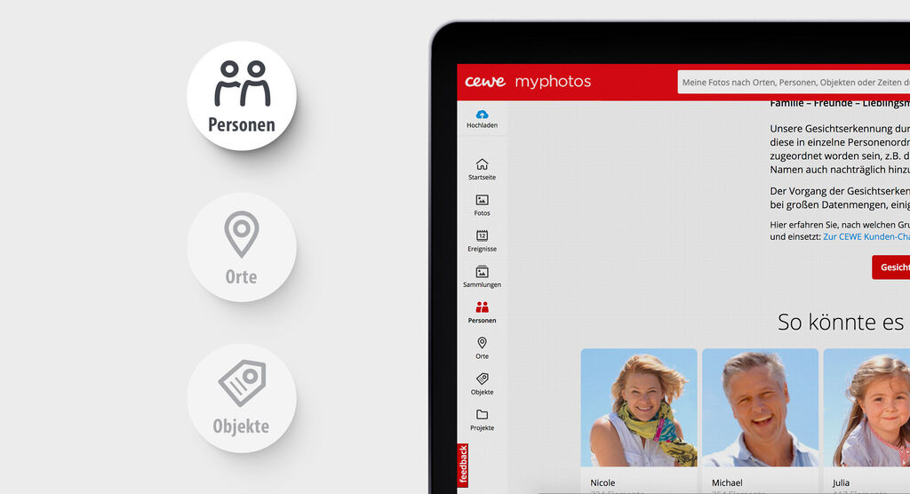 Resumen de funciones en la plataforma CEWE myphotos para la edición de fotos.