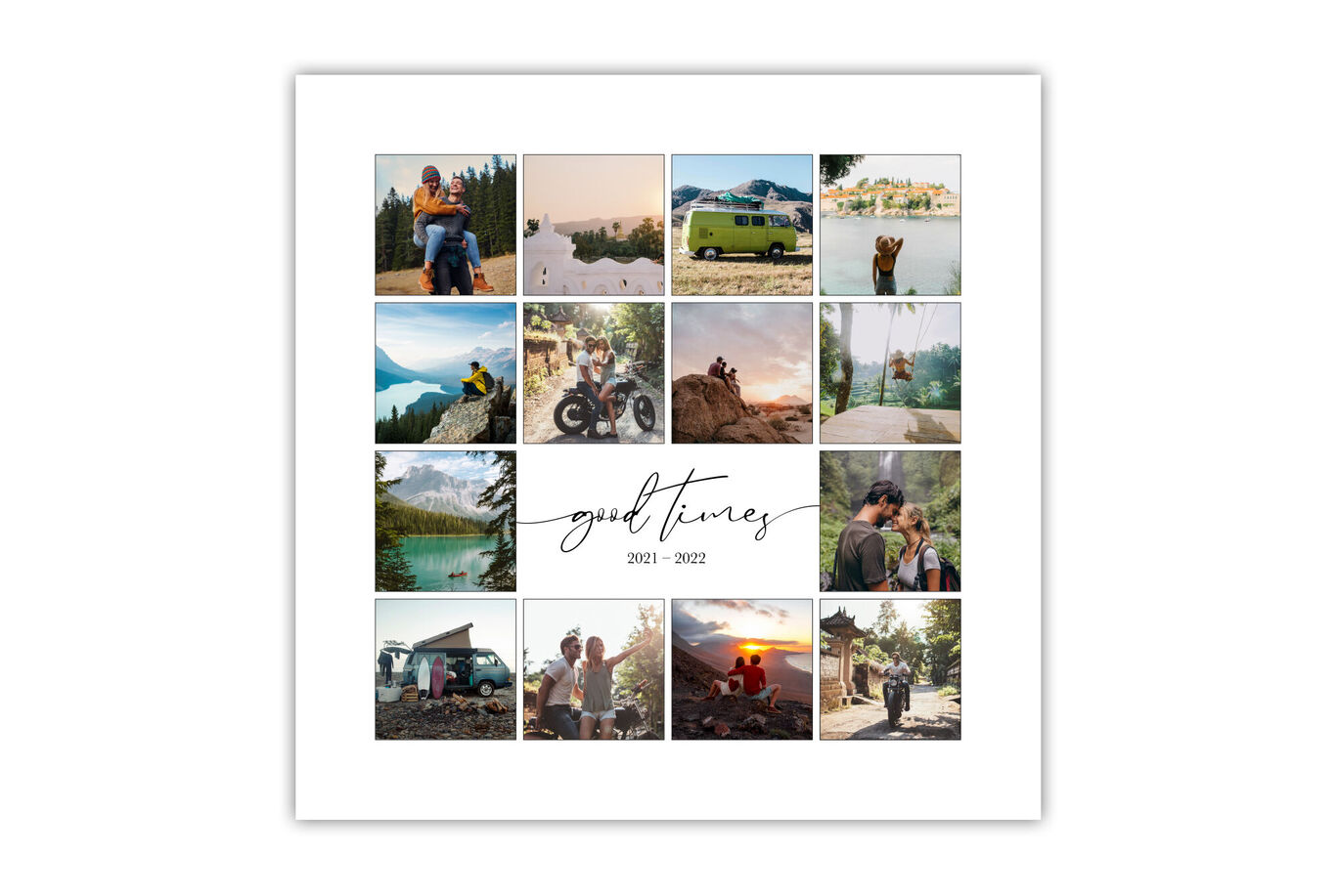 Collage de diversas fotos de viaje que muestra recuerdos y aventuras felices de 2021 a 2022.