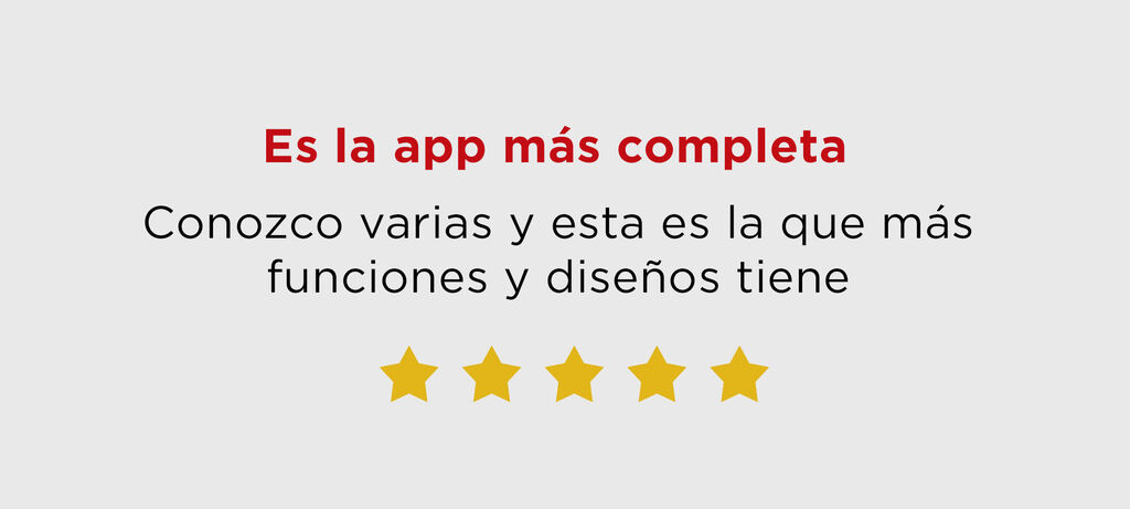 Captura de pantalla de una vista de valoraciones con cinco estrellas doradas y evaluación positiva de una app.