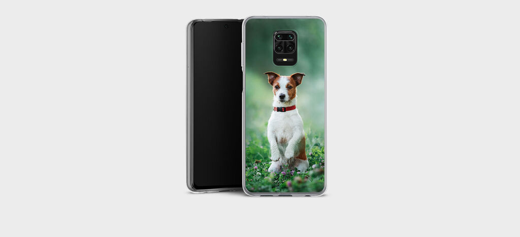 Funda de teléfono con imagen de perro lindo sobre fondo verde
