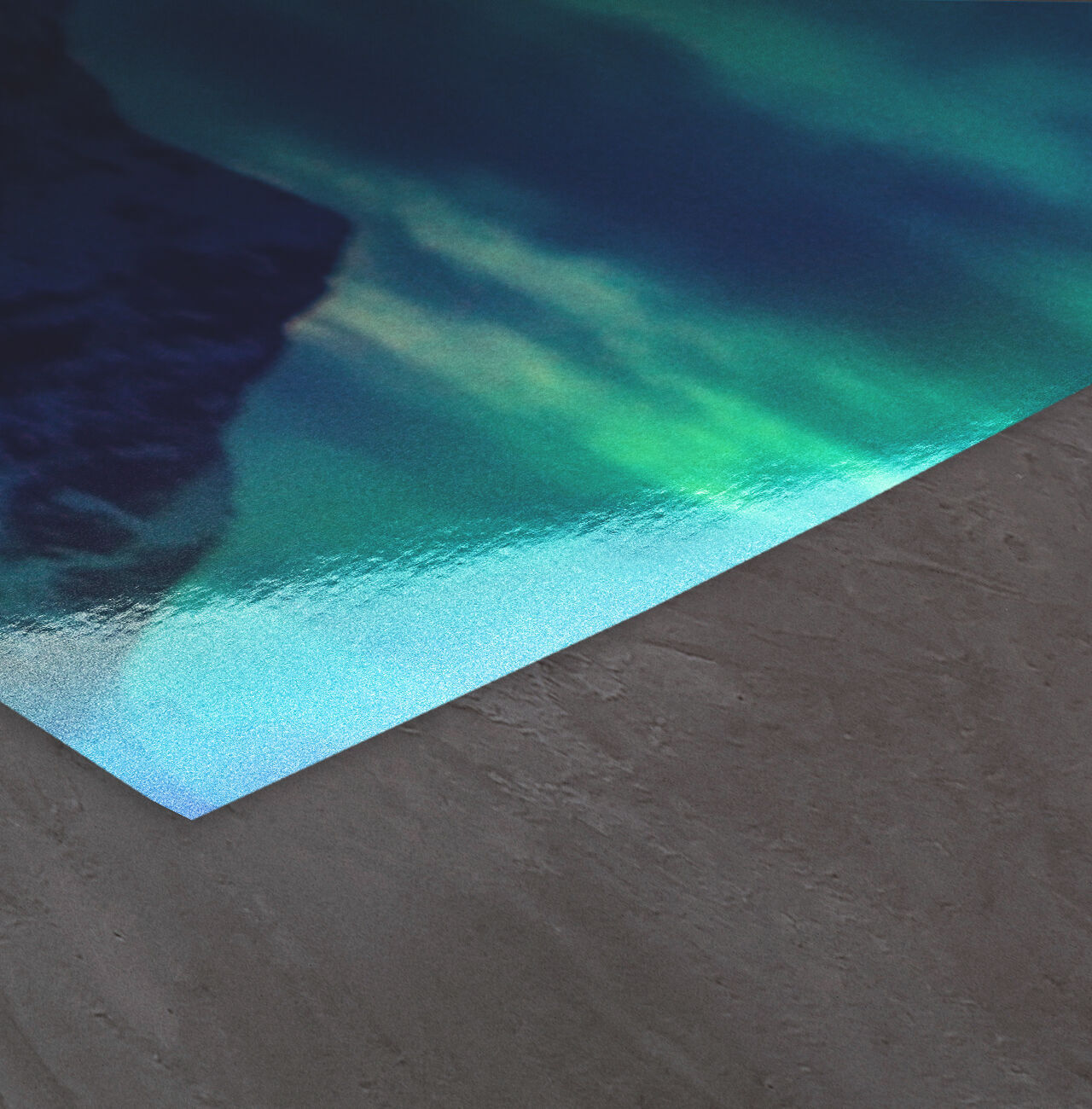Detalle de un póster con un fascinante degradado azul y verde.