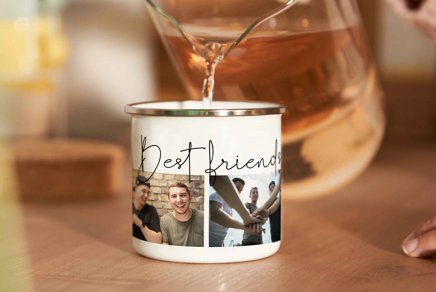 Taza metálica personalizada con imágenes, perfecta para ir de camping y que no se rompa nunca.