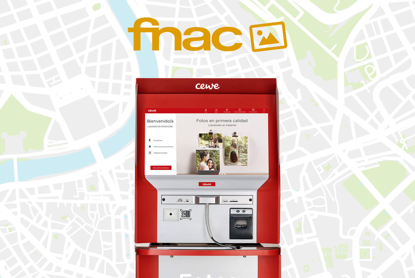 Máquina para desarrollo de fotos de CEWE en un mapa.