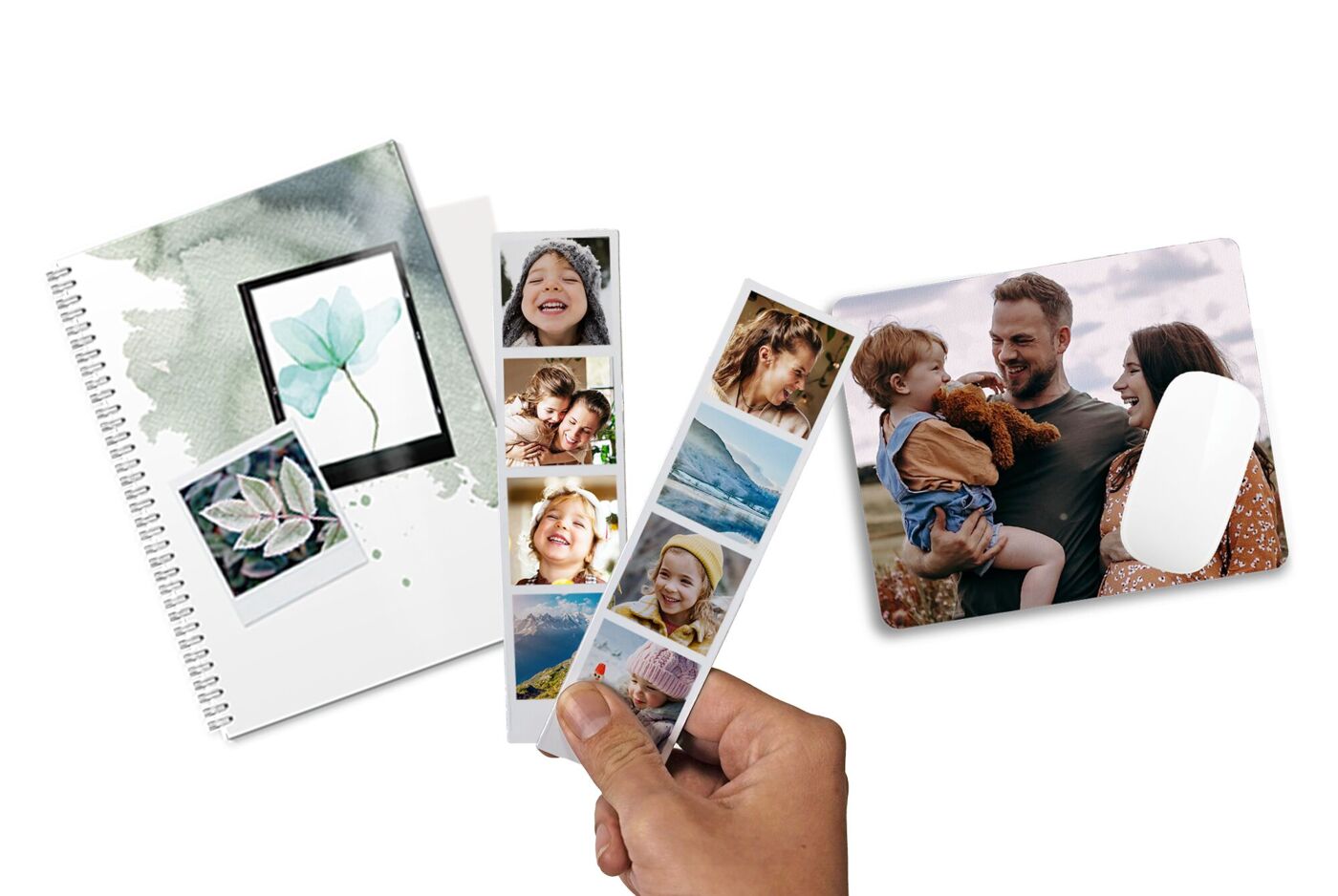 artículos de oficina personalizados con fotos: cuadernos, lápices, cuadernos, alfombrilla para ratón.