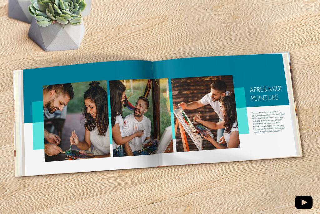 Niños trabajan creativamente en sus obras de arte en un libro de fotos.