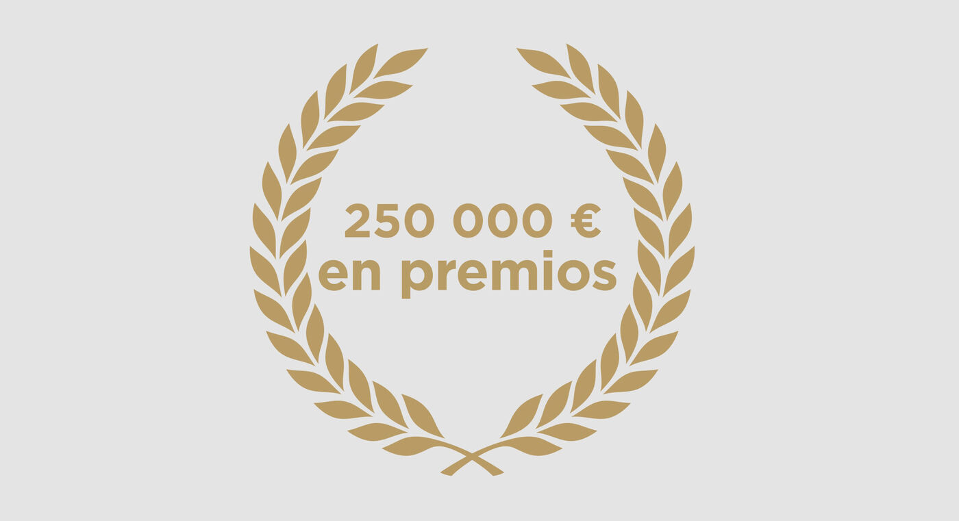 Corona de laurel dorada con la inscripción 250 000 € en premios.