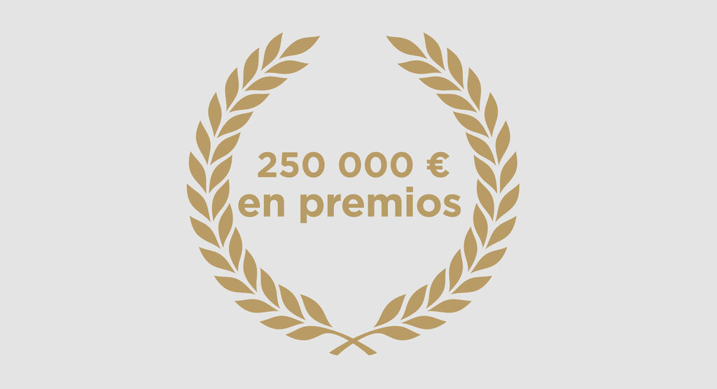 Corona de laurel dorada con la inscripción 250 000 € en premios.