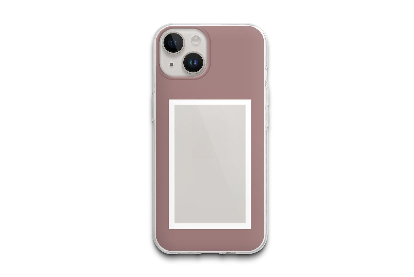 Funda de teléfono clara en rosa y blanco con espacio para foto
