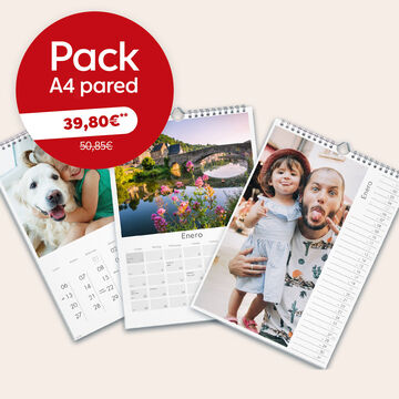 Pack promoción de 3 calendarios de pared A4 por 38,9€.