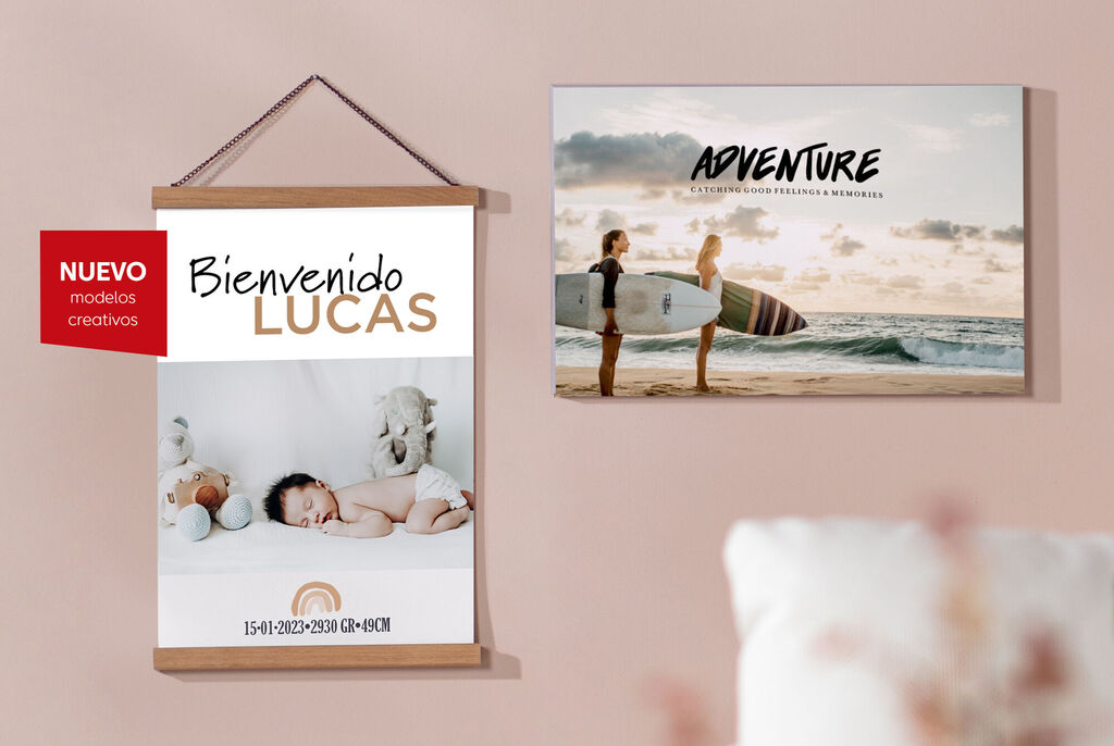 Un cuadro con el texto 'Aventura' y una placa personalizada con el nombre 'Lucas'.