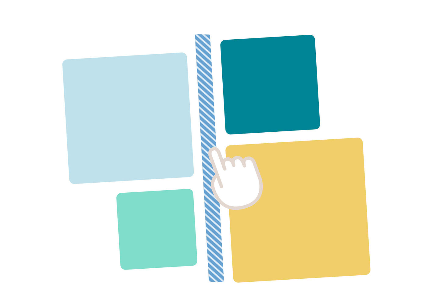 Ilustración de bloques de colores con cursor de mano, representando la función de arrastrar y reorganizar elementos