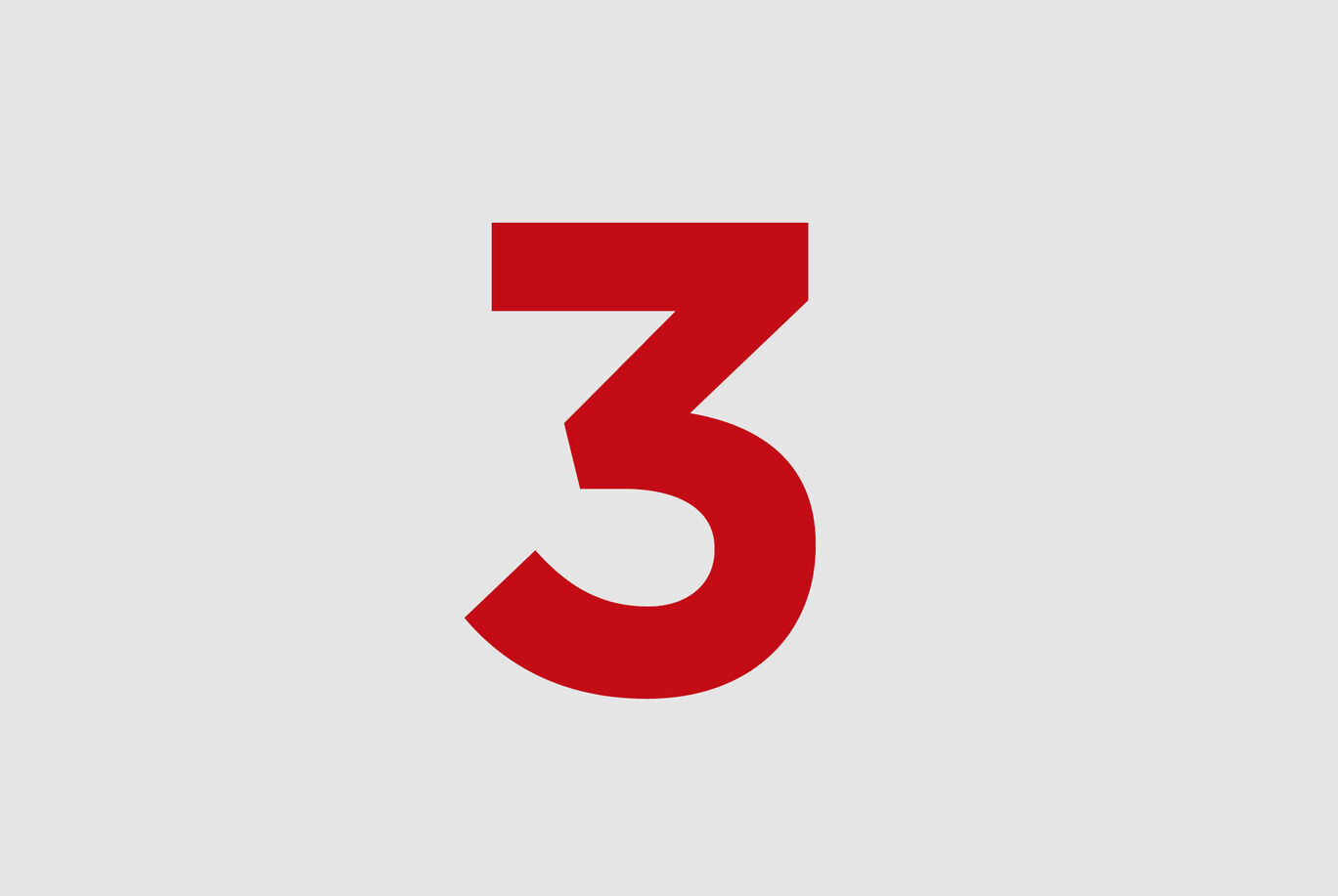 Número tres rojo sobre fondo gris