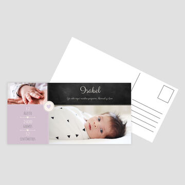 Tarjeta de felicitación amorosa por el nacimiento de un bebé con foto de la mano de un recién nacido