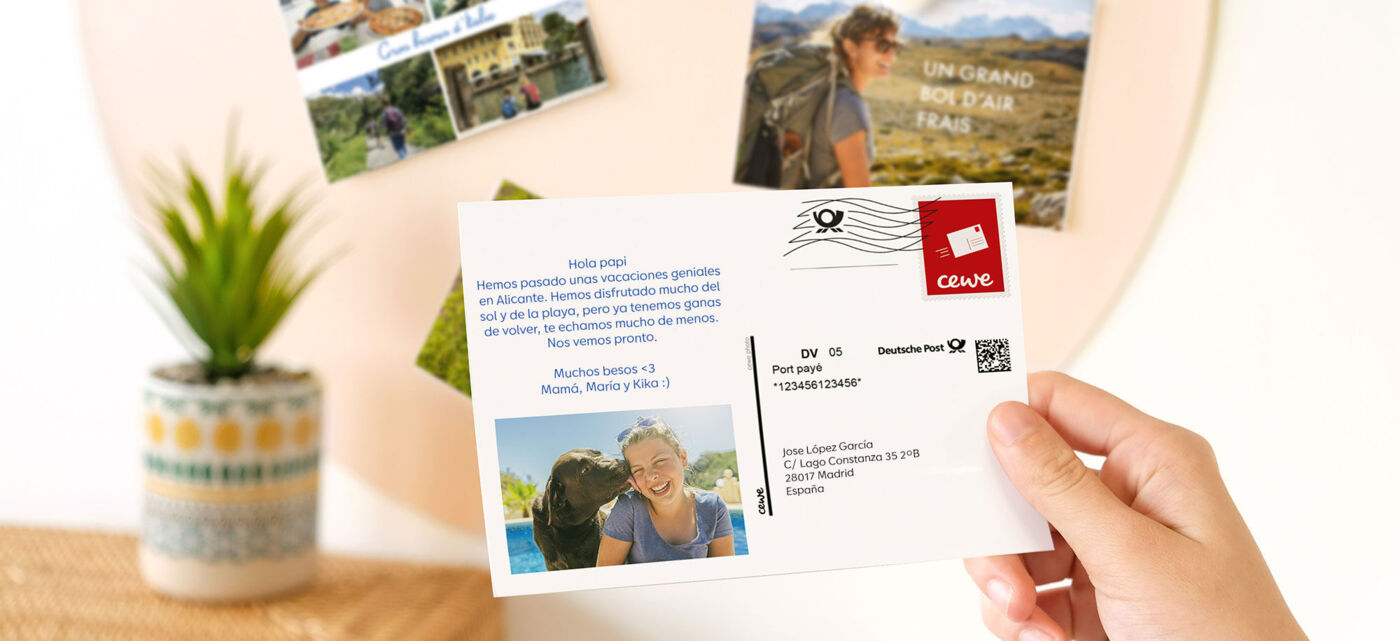 Postal personalizada con envío directo. Escribe un mensaje y elige una foto para mandar una postal 100% personalizada a un ser querido.