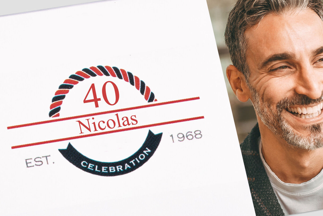 Una invitación festiva al 40º cumpleaños de Nicolas con un diseño decorativo.
