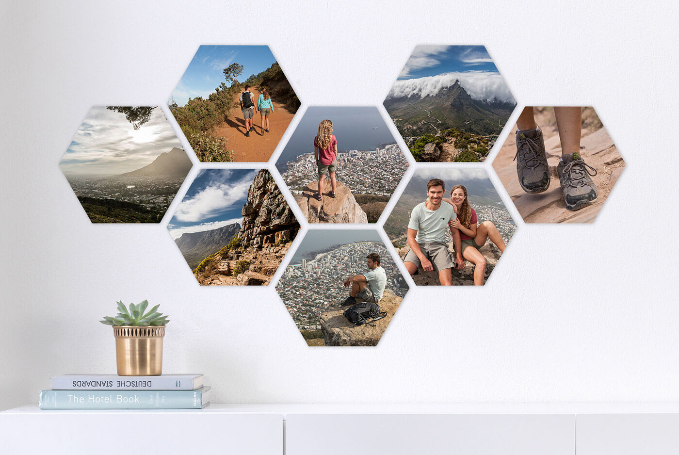 Collage de fotos de vacaciones en formas hexagonales