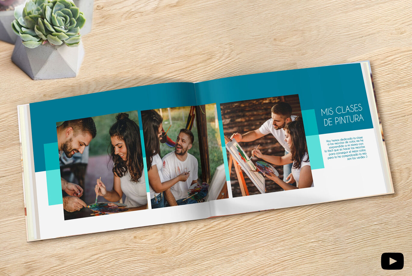 Clases creativas de pintura en un libro de fotos con imágenes coloridas