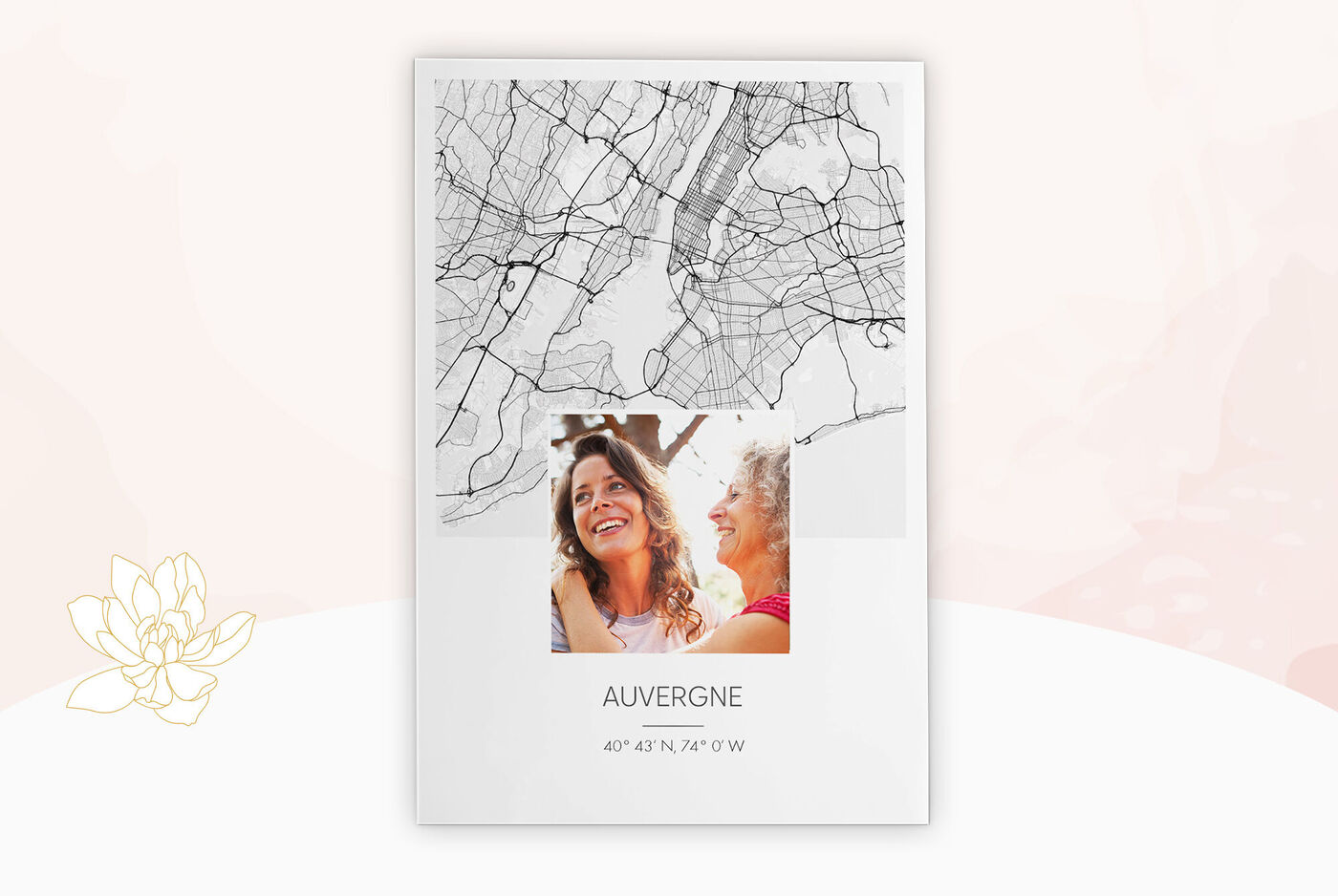 Un hermoso libro de fotos que muestra un mapa de Auvernia y una imagen alegre con amigos.